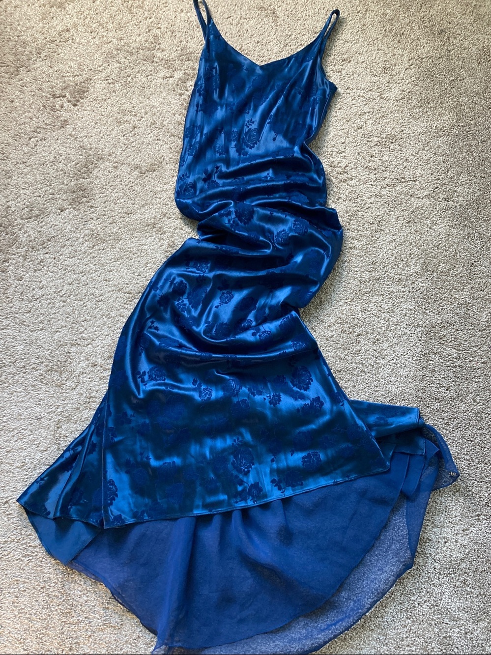 Vintage 90s Zum Zum Niki Lavas Floral Satin Bias cut Slip Dress Gown Mermaid Hem
